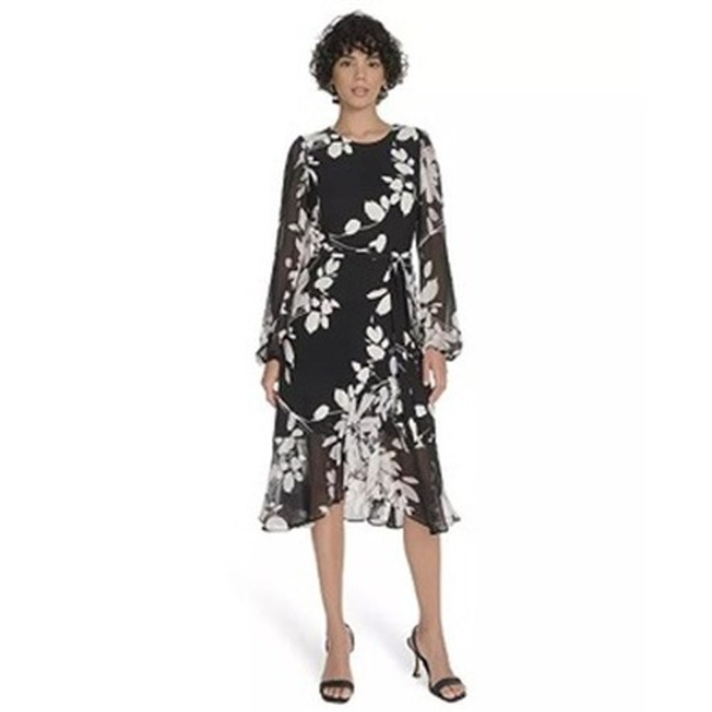 Tommy Hilfiger Petite Long-Sleeve Chiffon Combo Midi Dress 8P NWT